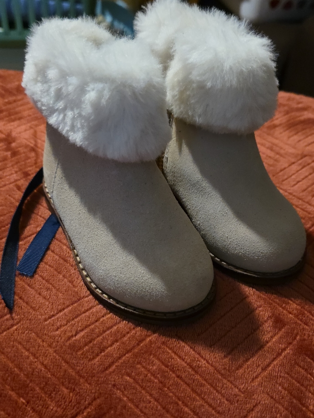 Janie and Jack Cream Faux-Fur Cuff Kids Boots